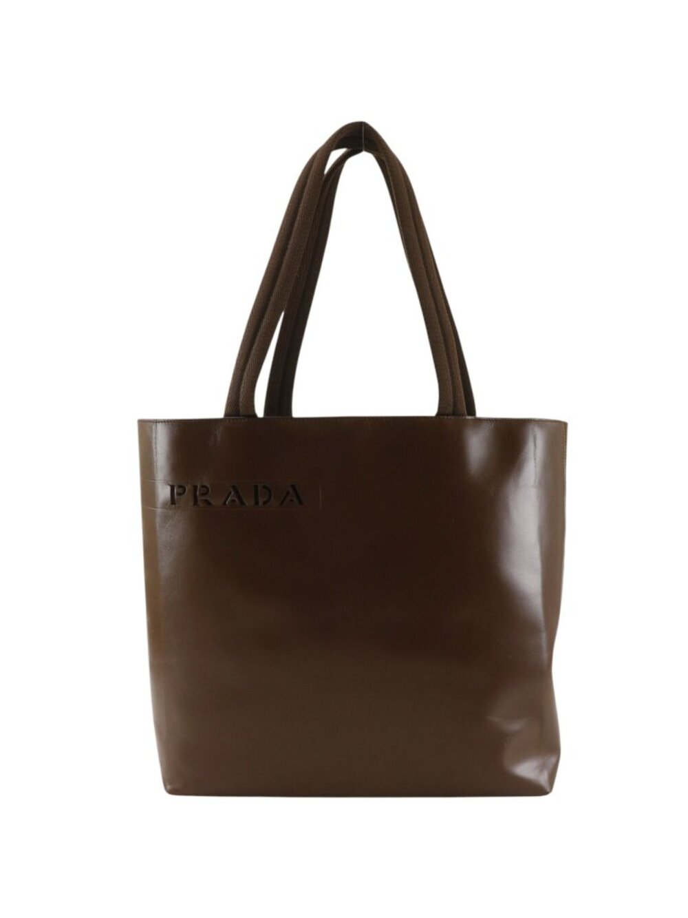 Prada Logo Leather Brown Tote Bag